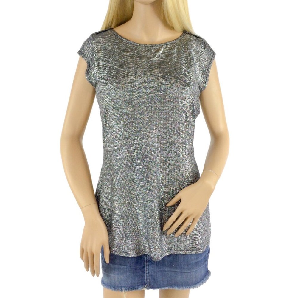 Worthington Metallic Silver Shimmer Zip Back Sleeveless Top - Picture 1 of 4